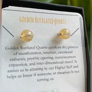 Golden Rutilated Quartz Stainless Steel Simple Wire  post earrings -
